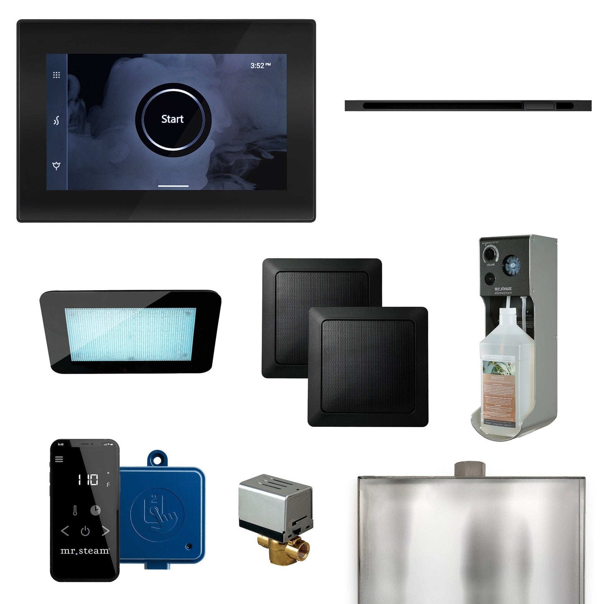 MrSteam XDream Linear 22" Steam Shower Control Package with iSteamX Control and Linear SteamHead in Black Matte Black
