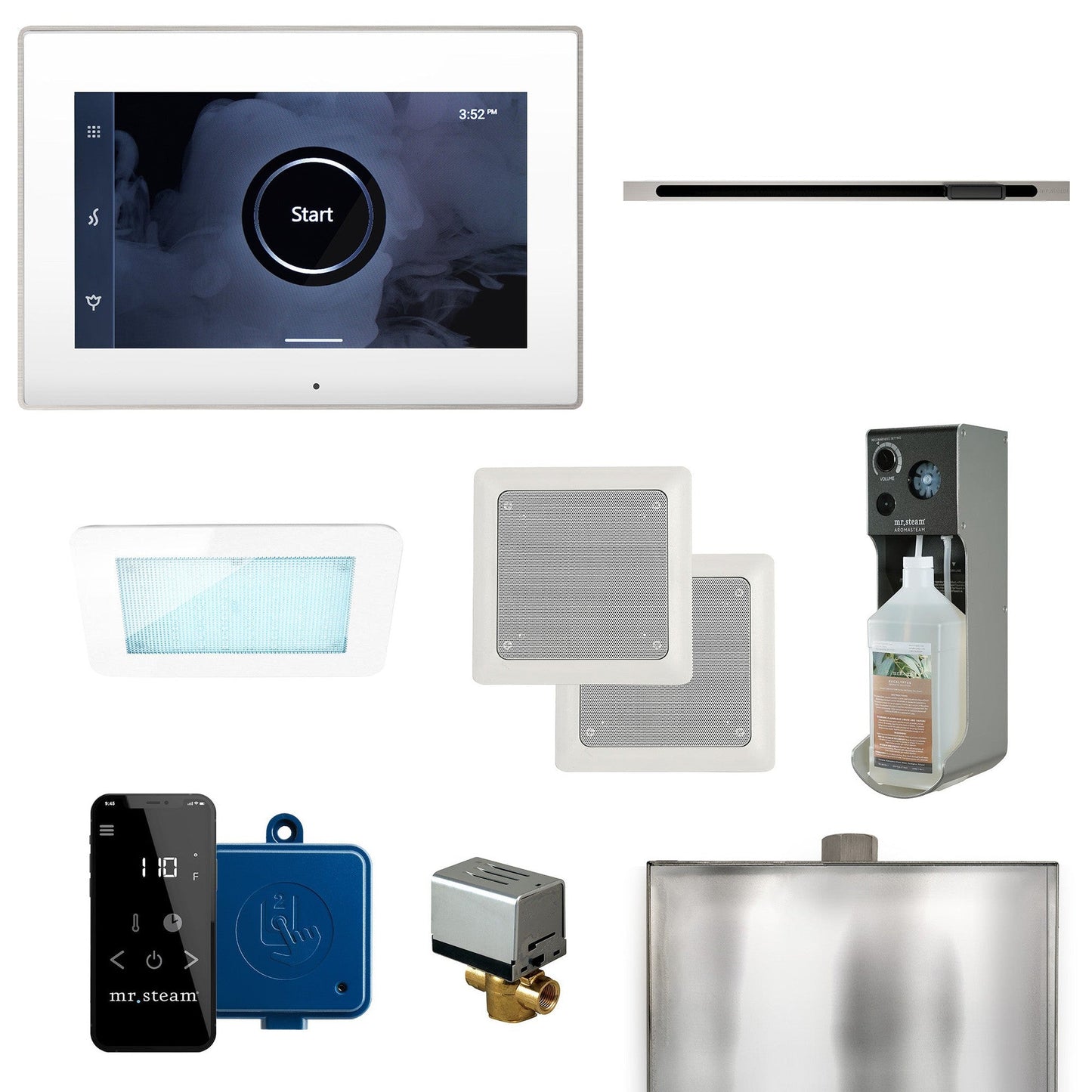 MrSteam XDream Linear 22" Steam Shower Control Package with iSteamX Control and Linear SteamHead in White Brushed Nickel