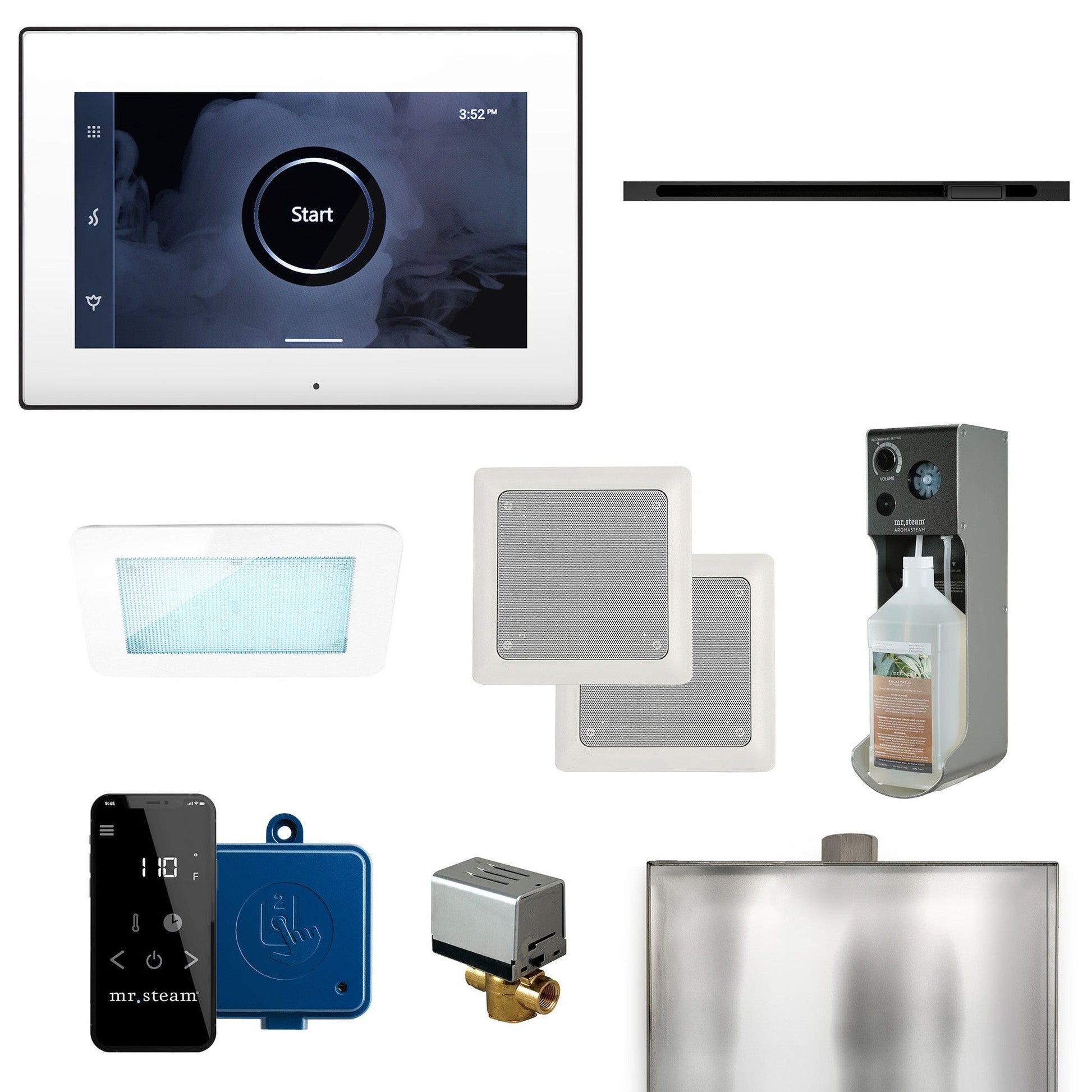 MrSteam XDream Linear 22" Steam Shower Control Package with iSteamX Control and Linear SteamHead in White Matte Black
