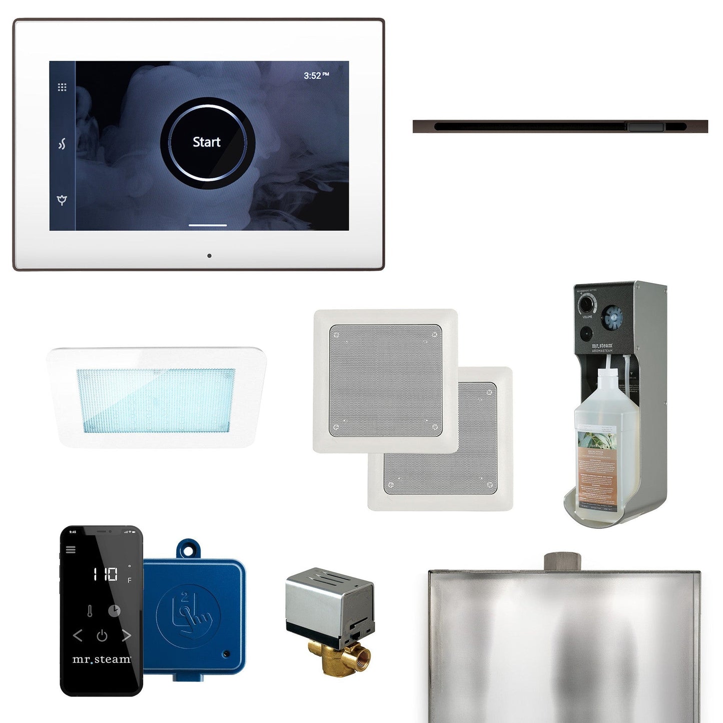 MrSteam XDream Linear 22" Steam Shower Control Package with iSteamX Control and Linear SteamHead in White Oil Rubbed Bronze