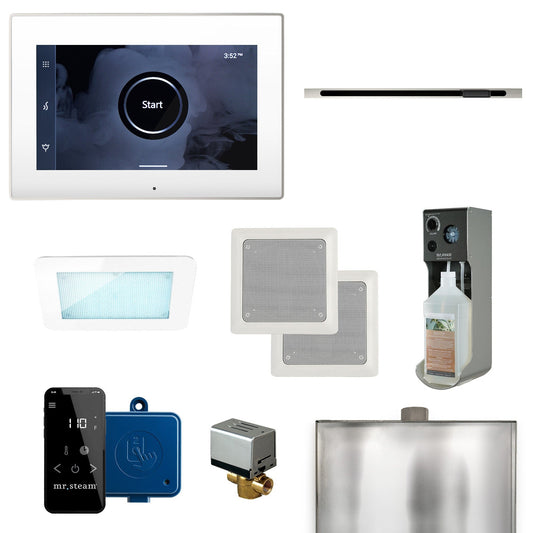 MrSteam XDream Linear 22" Steam Shower Control Package with iSteamX Control and Linear SteamHead in White Polished Nickel