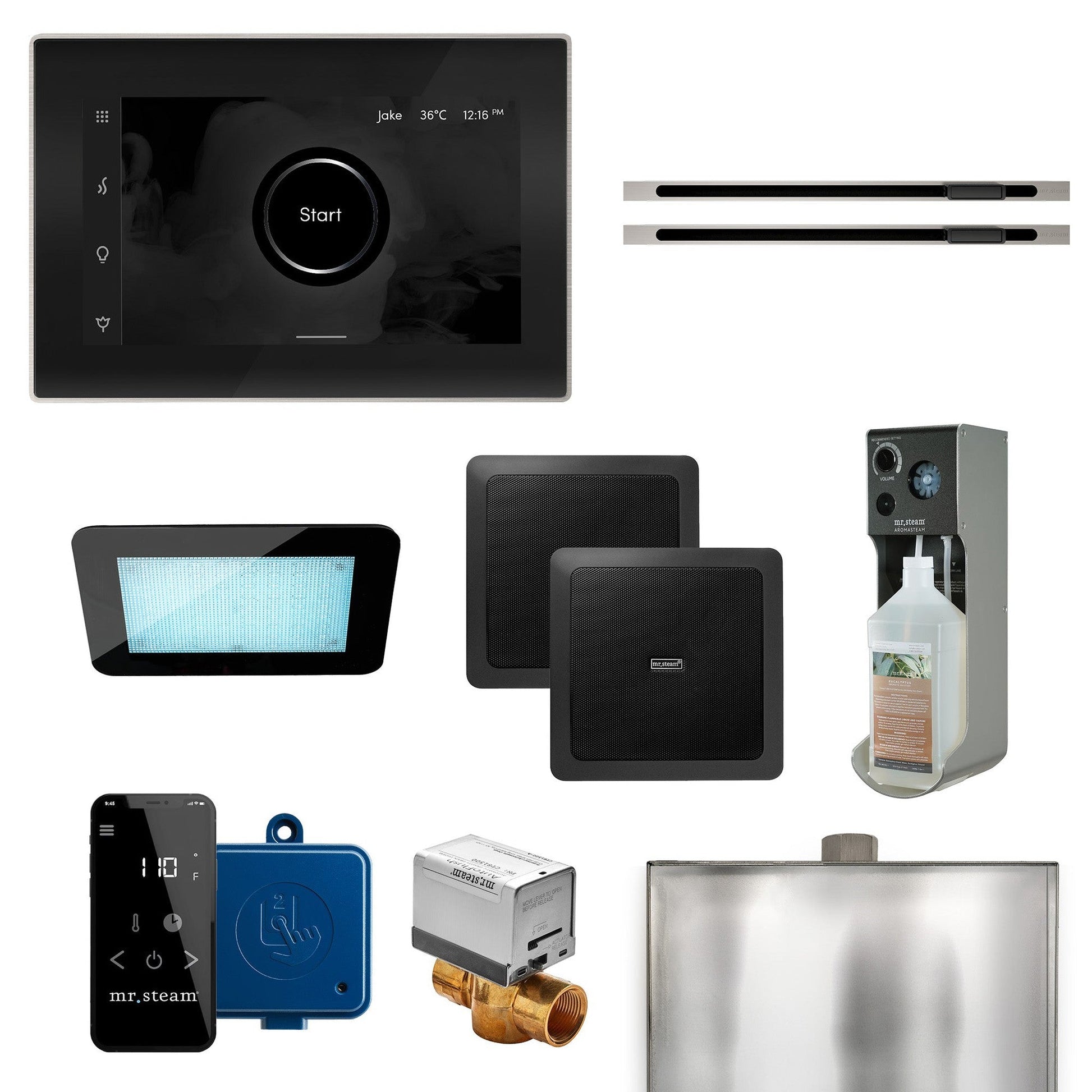 MrSteam XDream Max 24" Linear Programmable Steam Generator Control Kit With iSteamX Control and Linear Steamhead in Black Brushed Nickel