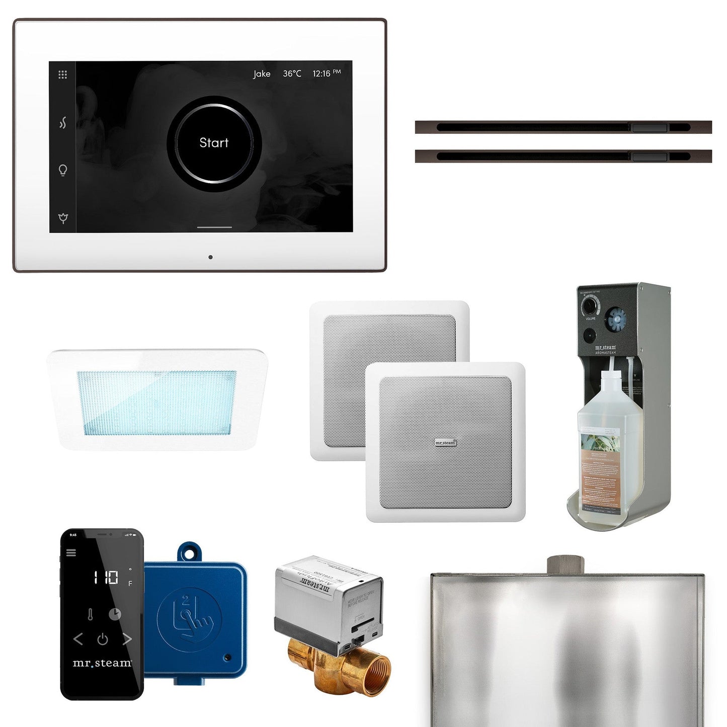 MrSteam XDream Max 24" Linear Programmable Steam Generator Control Kit With iSteamX Control and Linear Steamhead in White Oil Rubbed Bronze