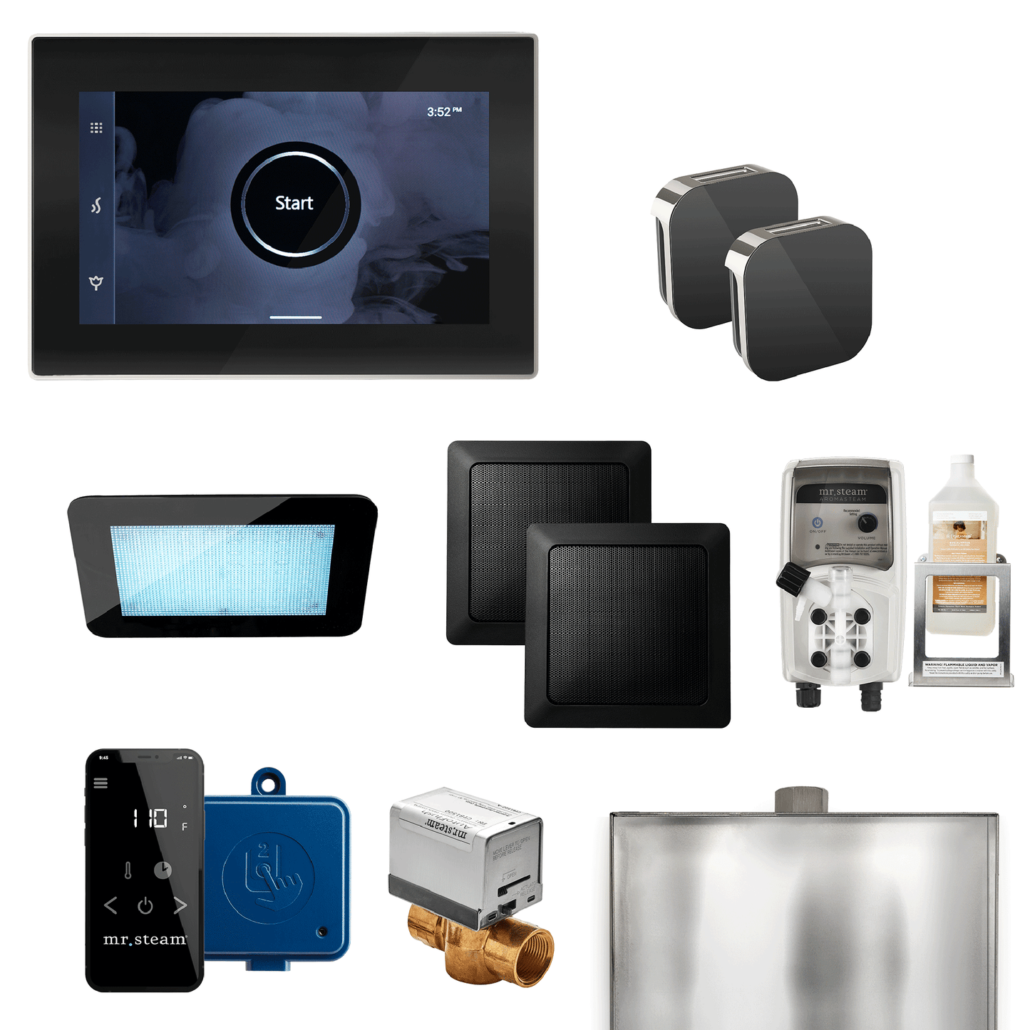 MrSteam XDream Max 36" Steam Shower Control Package with iSteamX Control and Aroma Glass SteamHead in Black Polished Nickel