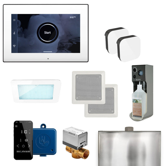 MrSteam XDream Max 36" Steam Shower Control Package with iSteamX Control and Aroma Glass SteamHead in White Matte Black