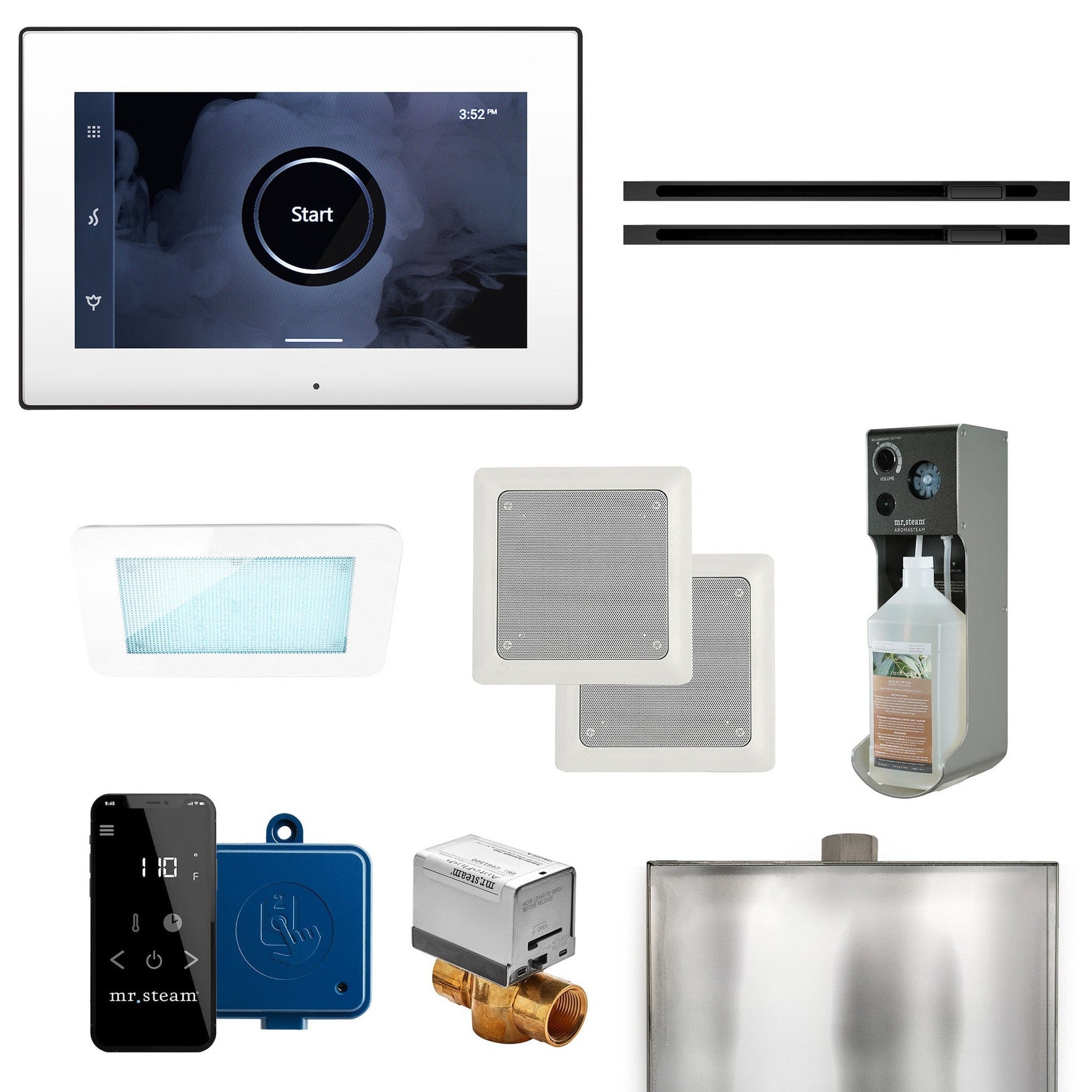 MrSteam XDream Max Linear 24" Steam Shower Control Package with iSteamX Control and Linear SteamHead in White Matte Black
