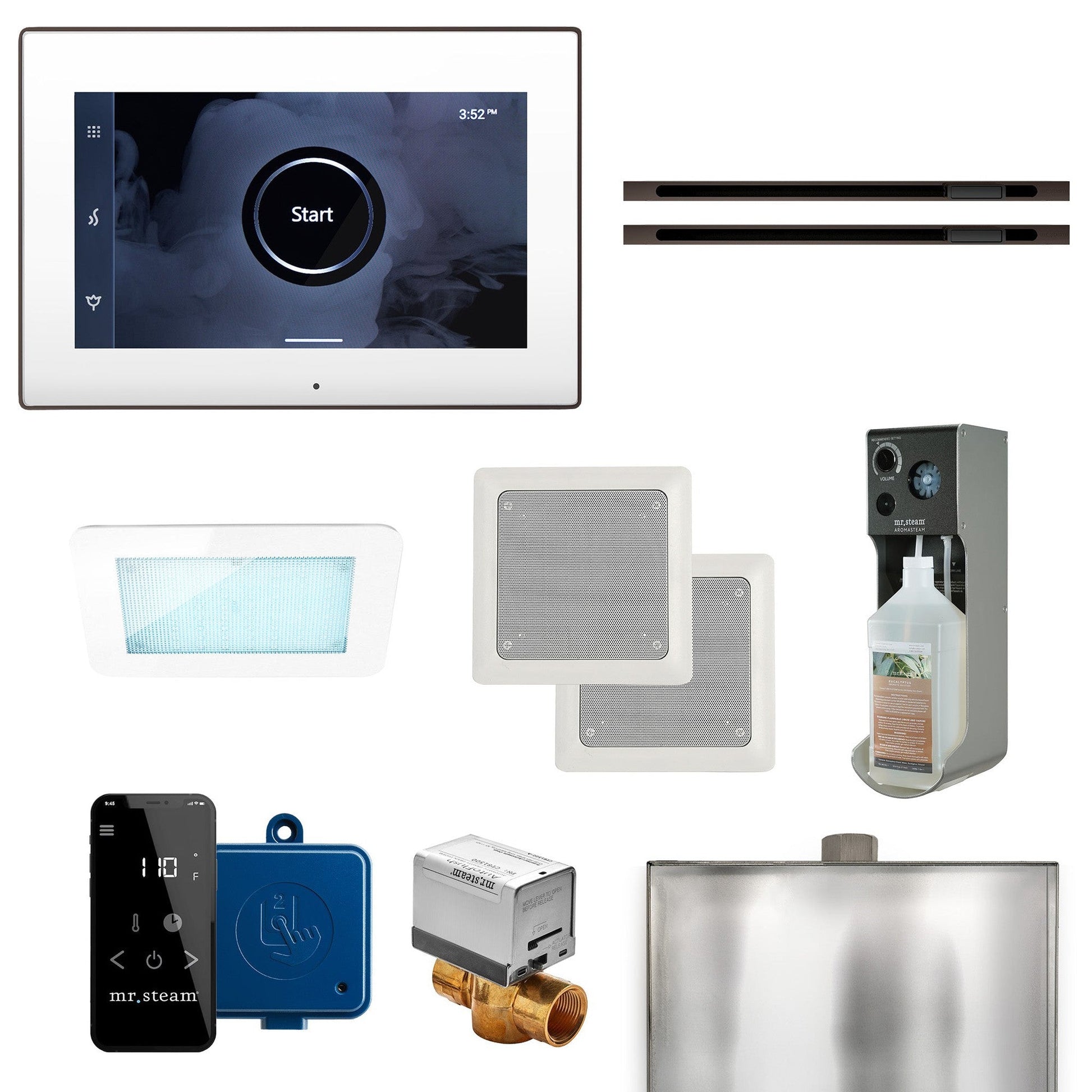 MrSteam XDream Max Linear 24" Steam Shower Control Package with iSteamX Control and Linear SteamHead in White Oil Rubbed Bronze