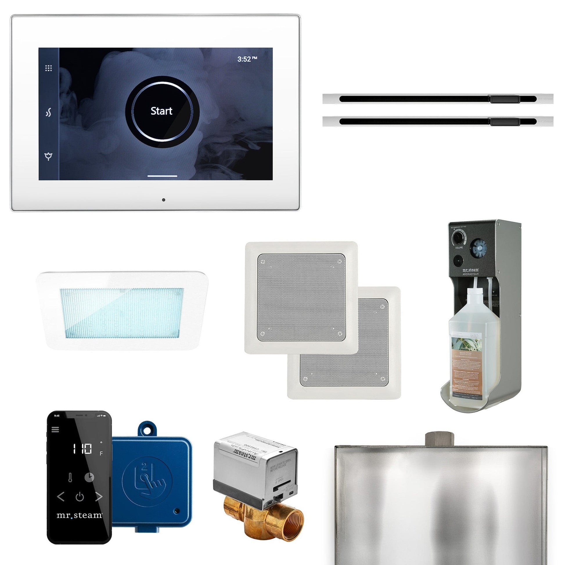 MrSteam XDream Max Linear 24" Steam Shower Control Package with iSteamX Control and Linear SteamHead in White Polished Chrome