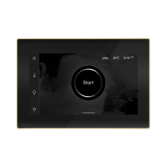 MrSteam iSteamX 12" Steam Shower Control and Aroma Glass SteamHead in Black Polished Brass