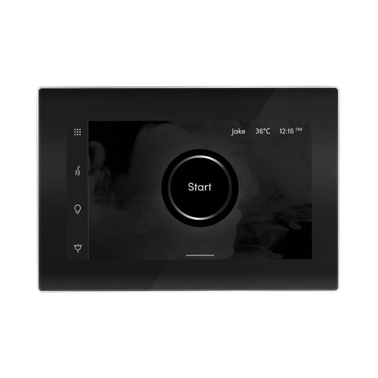 MrSteam iSteamX 12" Steam Shower Control and Aroma Glass SteamHead in Black Polished Chrome