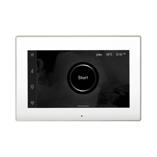 MrSteam iSteamX 12" Steam Shower Control and Aroma Glass SteamHead in White Brushed Nickel