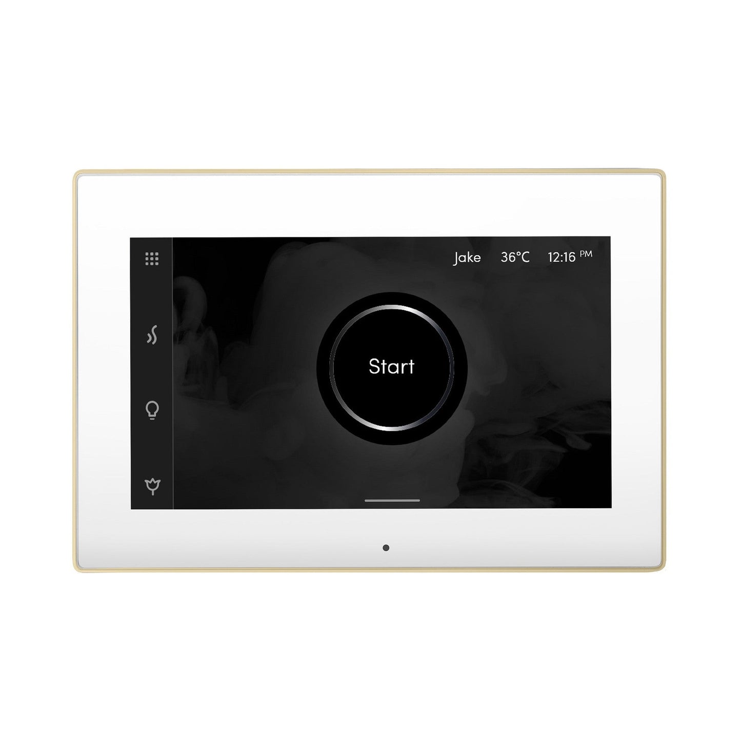 MrSteam iSteamX 12" Steam Shower Control and Aroma Glass SteamHead in White Polished Brass