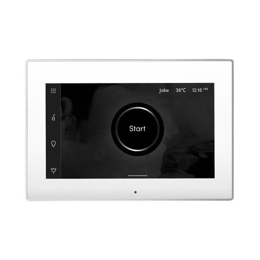 MrSteam iSteamX 12" Steam Shower Control and Aroma Glass SteamHead in White Polished Nickel