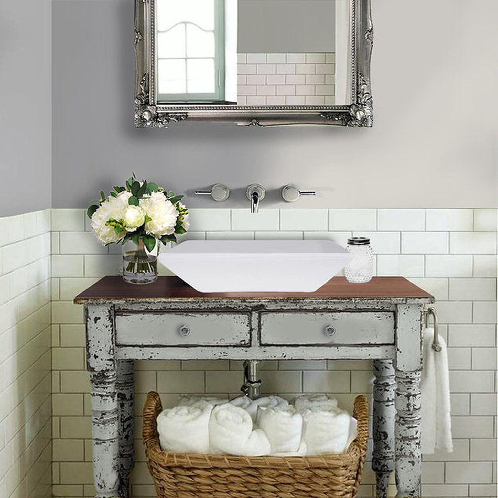 Nantucket Sinks Brant Point 16" W x 16" D Square Porcelain Enamel Glazed Tapered White Ceramic Vessel Sink