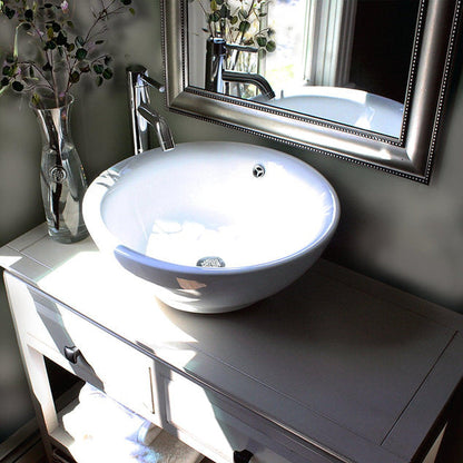 Nantucket Sinks Brant Point 17" Round Curved Porcelain Enamel Glazed White Ceramic Vessel Sink With Overflow