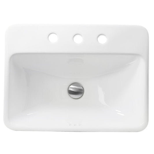 Nantucket Sinks Brant Point 23" 3-Hole Rectangular Drop-In Porcelain Enamel Glazed White Ceramic Vanity Sink