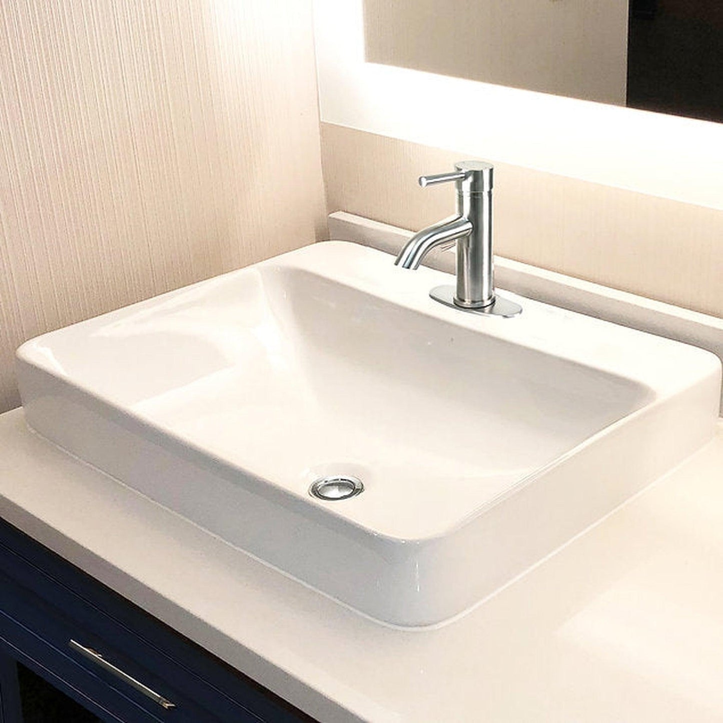 Nantucket Sinks Brant Point 23" Single Hole Rectangular Drop-In Porcelain Enamel Glazed White Ceramic Vanity Sink