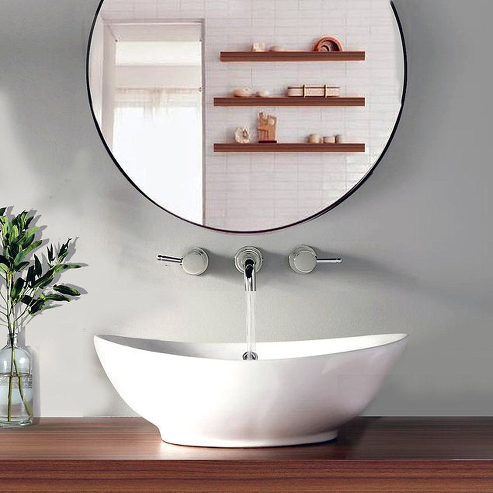 Nantucket Sinks Brant Point 23" W x 15" D Oval Porcelain Enamel Glazed White Ceramic Vessel Sink With Overflow