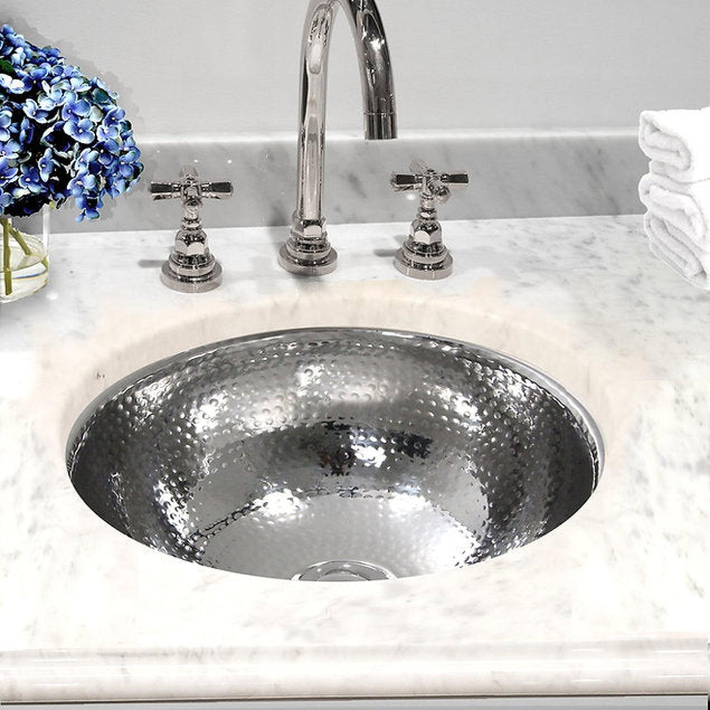 Nantucket Sinks Brightwork Home 13" Round Hand Hammered Polished Stainless Steel Undermount Sink With Overflow