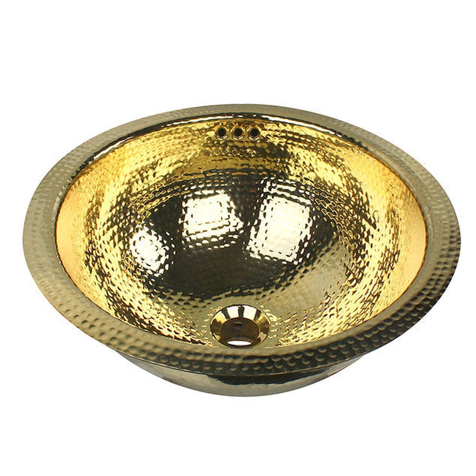 Nantucket Sinks Brightwork Home 17" Round Hand Hammered Polished Brass Undermount Sink With Overflow