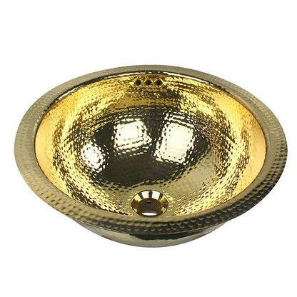 Nantucket Sinks Brightwork Home 17" Round Hand Hammered Polished Brass Undermount Sink With Overflow