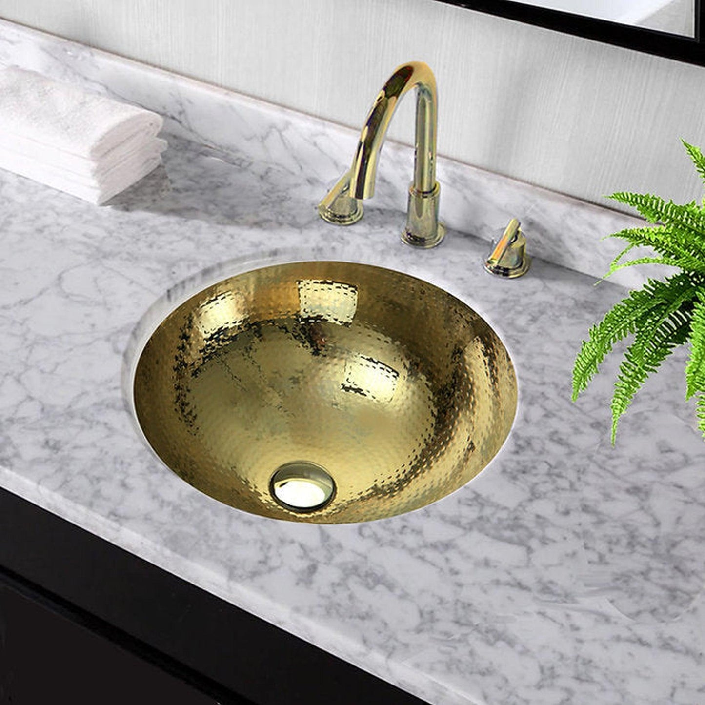 Nantucket Sinks Brightwork Home 17" Round Hand Hammered Polished Brass Undermount Sink With Overflow