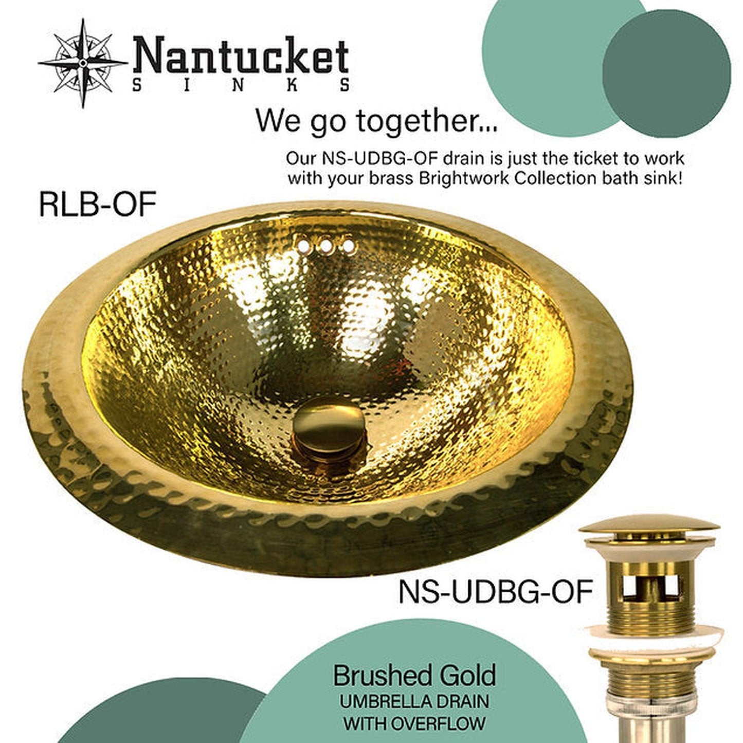 Nantucket Sinks Brightwork Home 17" Round Hand Hammered Polished Brass Undermount Sink With Overflow