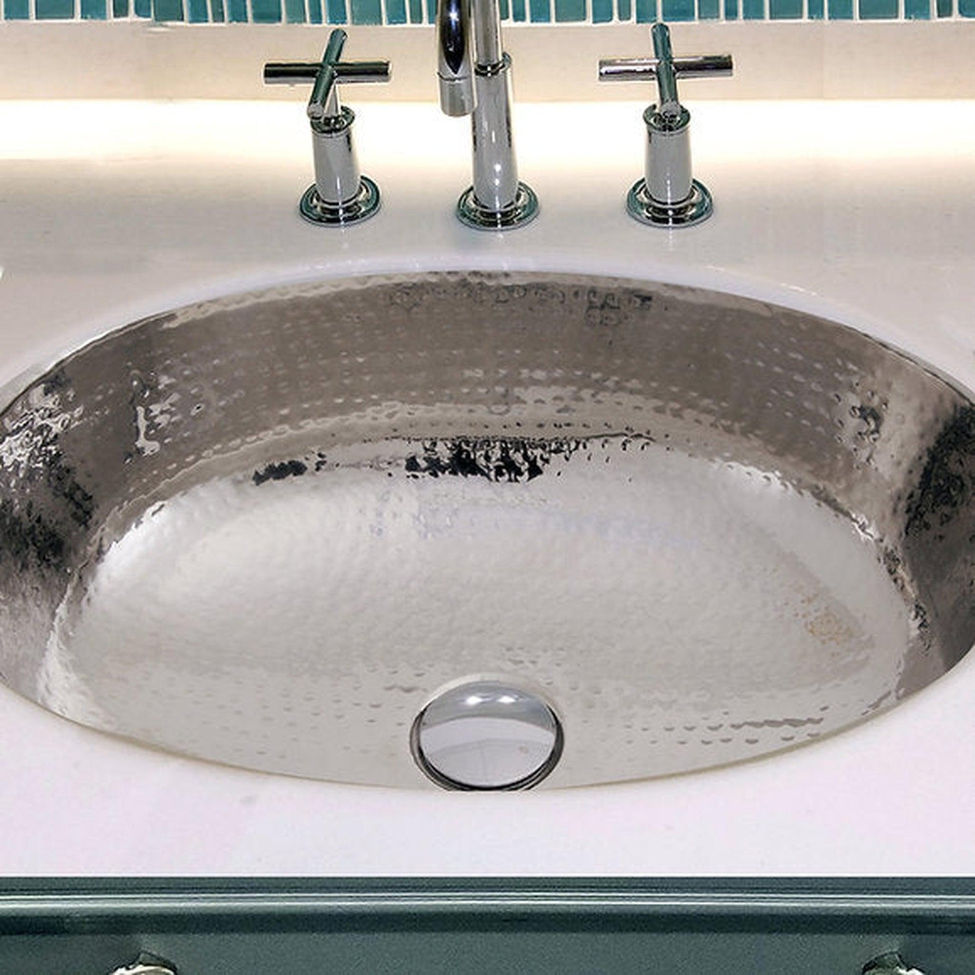 Nantucket Sinks Brightwork Home 18" W x 14" D Hand Hammered Oval Polished Stainless Steel Undermount Sink With Overflow