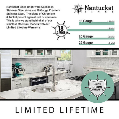 Nantucket Sinks Brightwork Home 18" W x 14" D Hand Hammered Oval Polished Stainless Steel Undermount Sink With Overflow