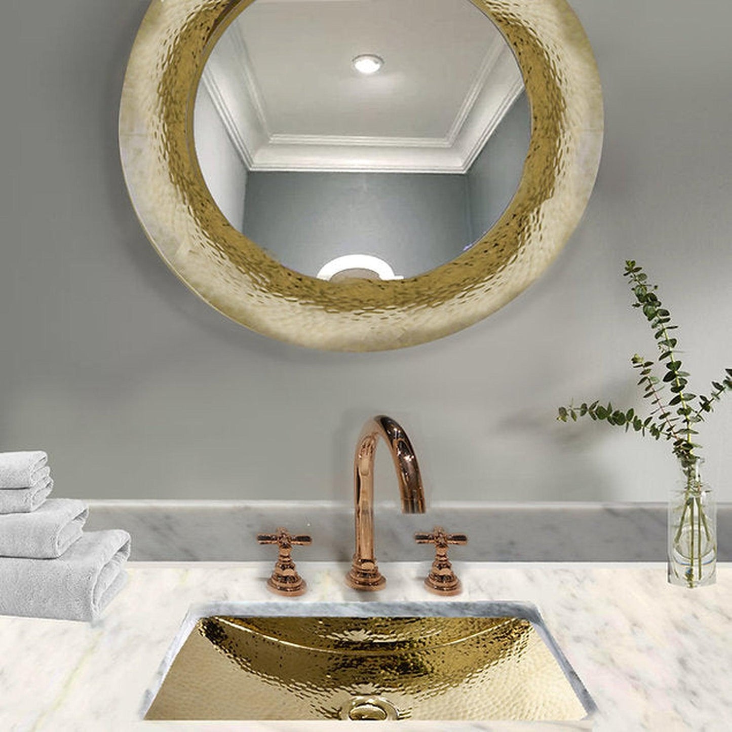 Nantucket Sinks Brightwork Home 20" W x 13" D" Rectangular Hand Hammered Polished Brass Undermount Sink With Overflow