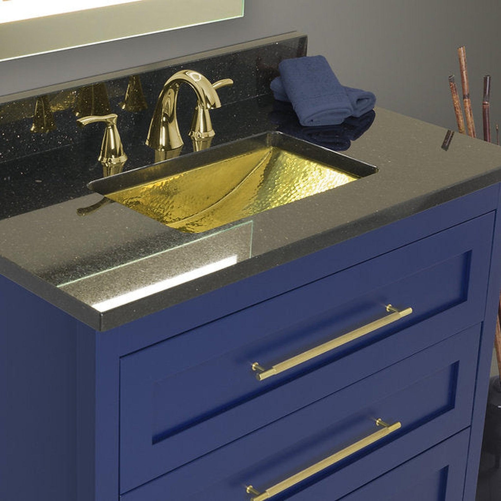 Nantucket Sinks Brightwork Home 20" W x 13" D" Rectangular Hand Hammered Polished Brass Undermount Sink With Overflow