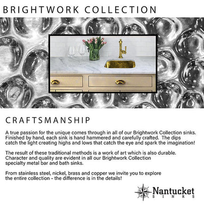 Nantucket Sinks Brightwork Home 20" W x 13" D" Rectangular Hand Hammered Polished Brass Undermount Sink With Overflow