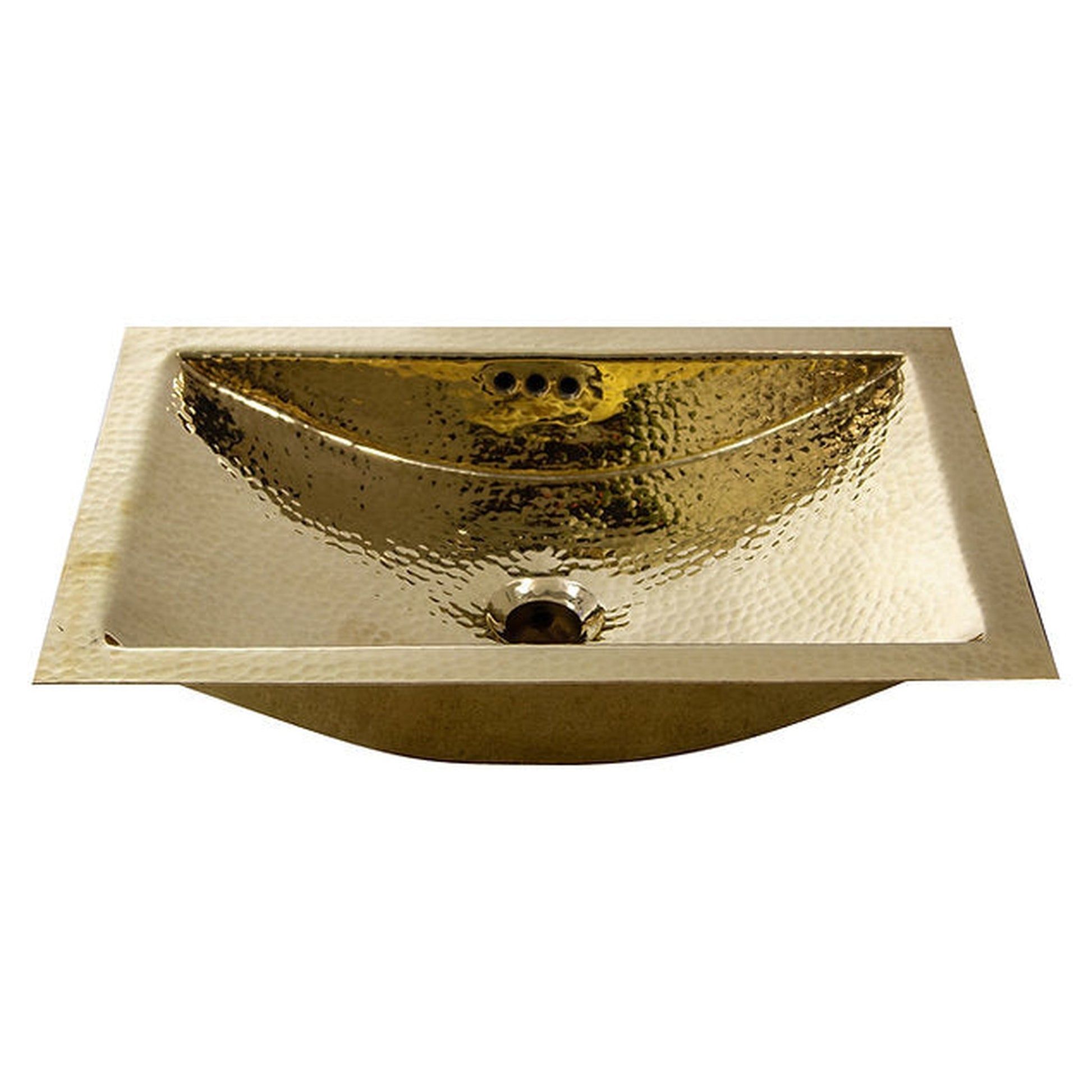 Nantucket Sinks Brightwork Home 20" W x 13" D" Rectangular Hand Hammered Polished Brass Undermount Sink With Overflow