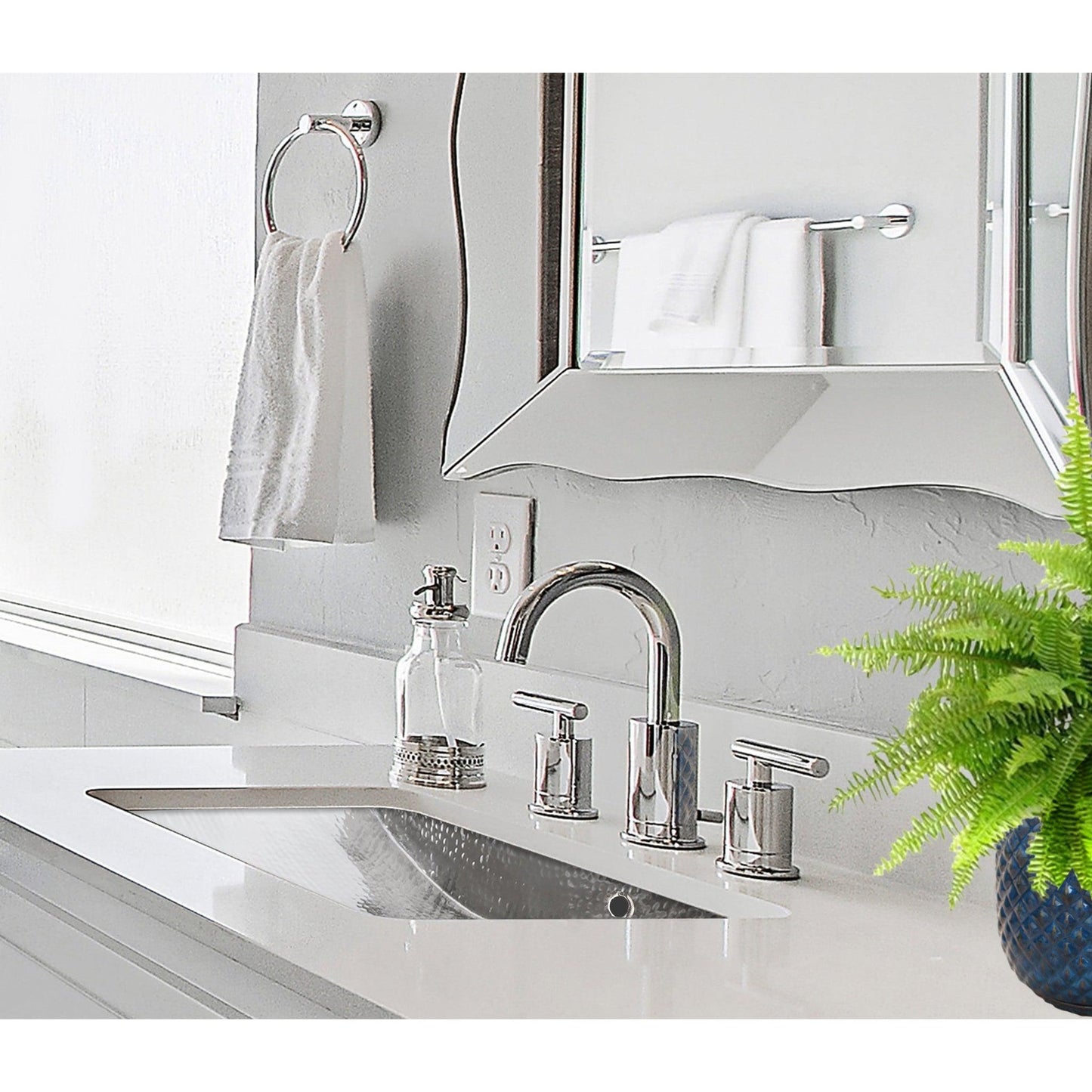 Nantucket Sinks Brightwork Home 21" W x 14" D" Rectangular Hand Hammered Polished Stainless Steel Undermount Sink With Overflow