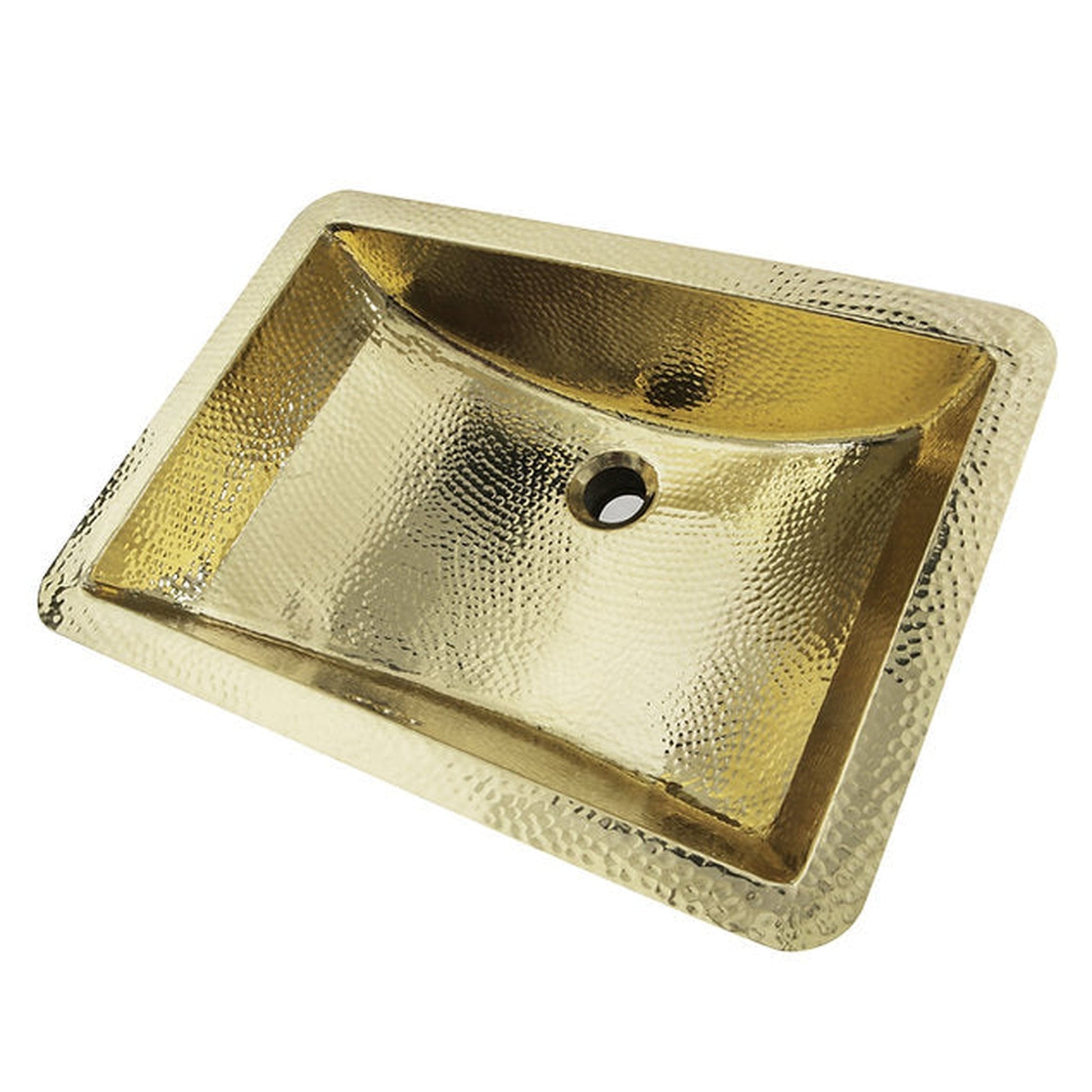 Nantucket Sinks Brightwork Home 21" W x 15" D" Rectangular Hand Hammered Polished Brass Undermount Sink With Overflow