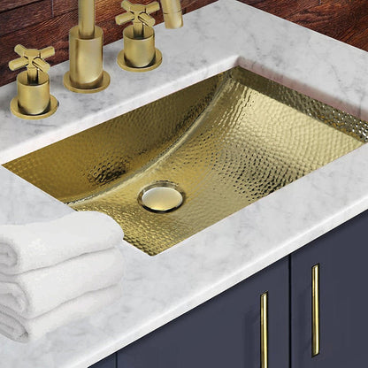 Nantucket Sinks Brightwork Home 21" W x 15" D" Rectangular Hand Hammered Polished Brass Undermount Sink With Overflow