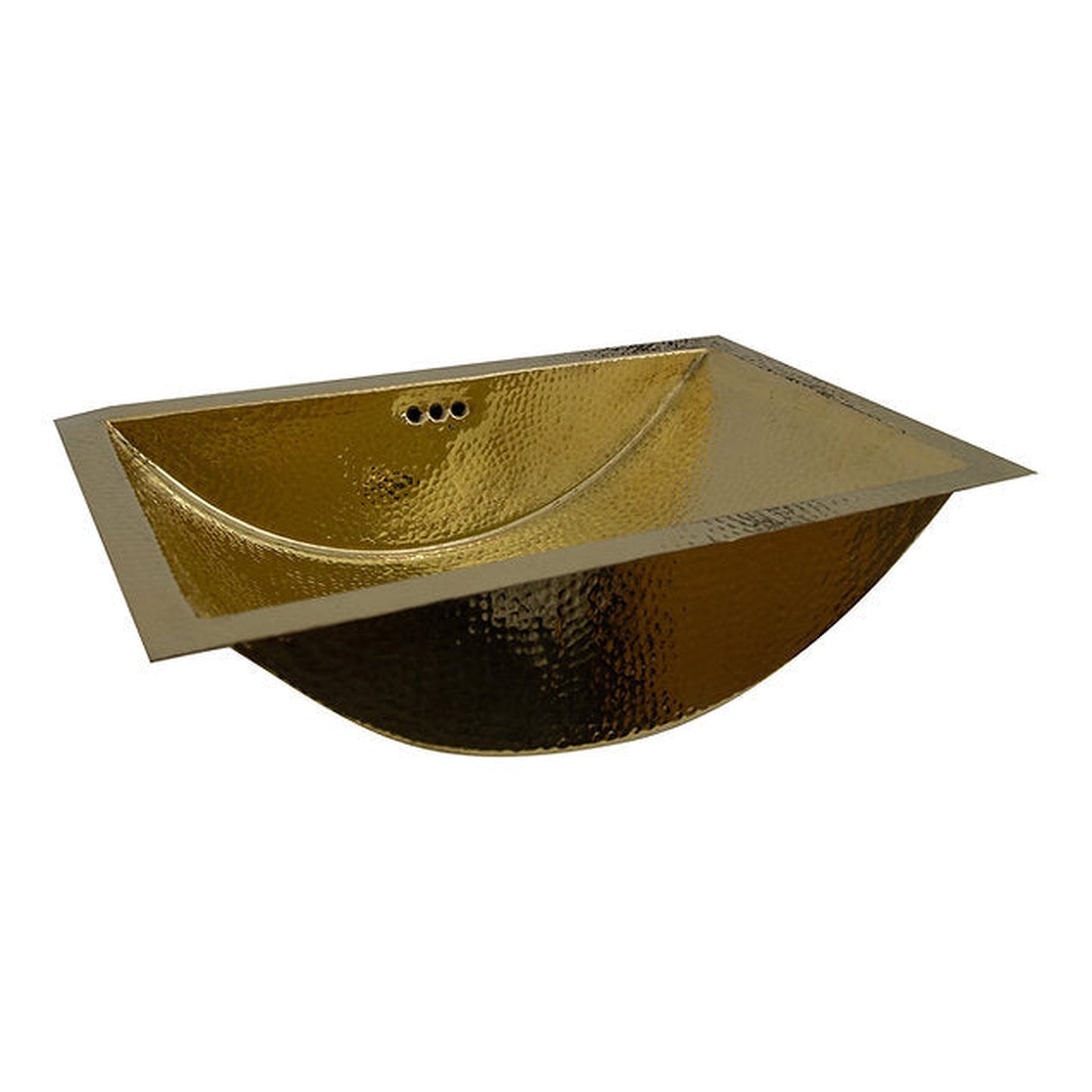 Nantucket Sinks Brightwork Home 22" W x 14" D" Rectangular Hand Hammered Polished Brass Undermount Sink With Overflow