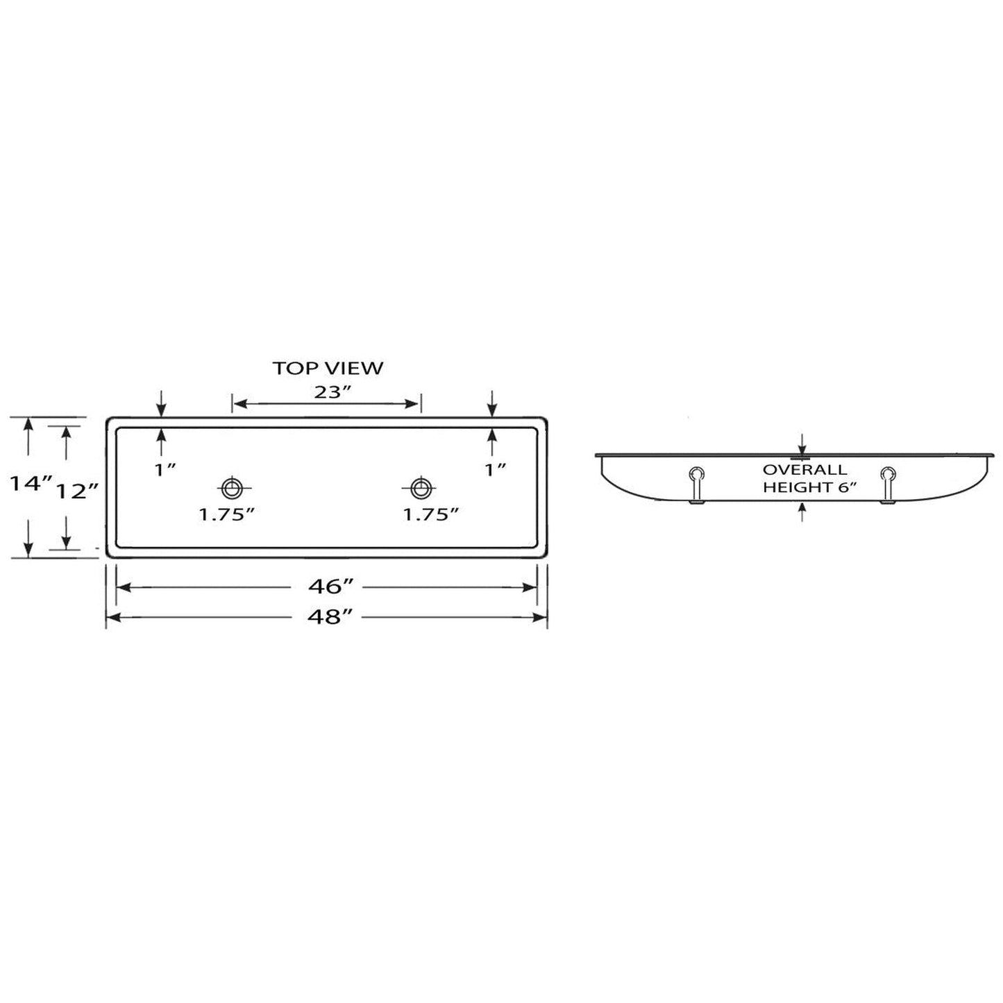 Nantucket Sinks Brightwork Home 48" W x 11" D" Rectangular Hand Hammered Polished Stainless Steel Double Trough Undermount Sink With Overflow