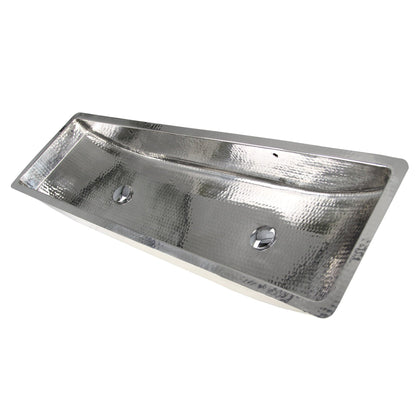 Nantucket Sinks Brightwork Home 48" W x 11" D" Rectangular Hand Hammered Polished Stainless Steel Double Trough Undermount Sink With Overflow