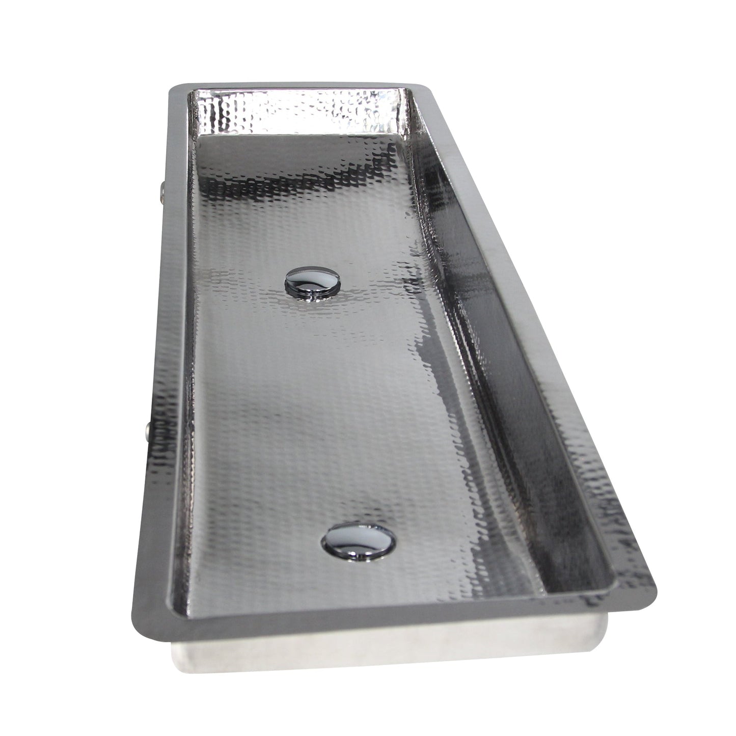 Nantucket Sinks Brightwork Home 48" W x 11" D" Rectangular Hand Hammered Polished Stainless Steel Double Trough Undermount Sink With Overflow