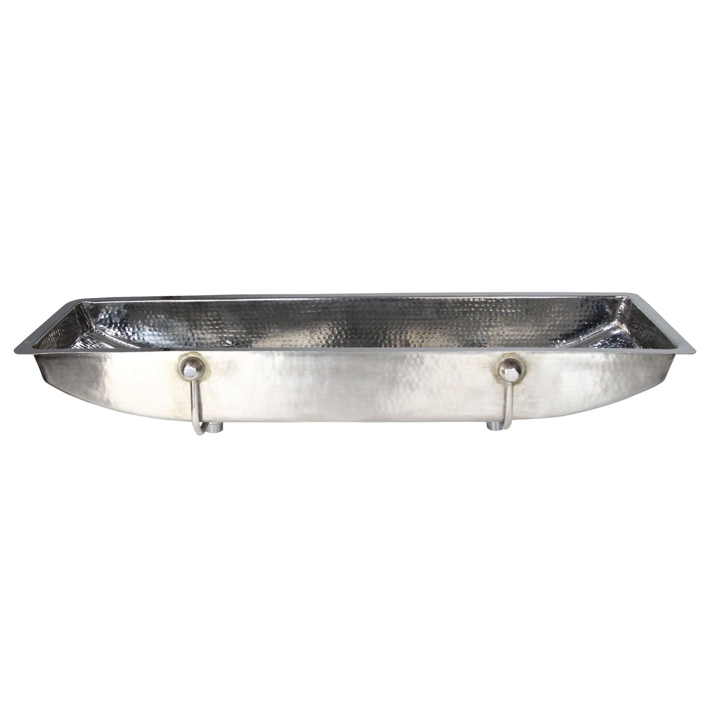 Nantucket Sinks Brightwork Home 48" W x 11" D" Rectangular Hand Hammered Polished Stainless Steel Double Trough Undermount Sink With Overflow