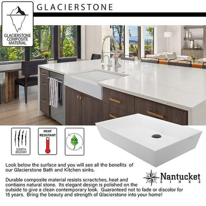 Nantucket Sinks Glacierstone 24" W x 14" D Rectangular White Vessel Sink