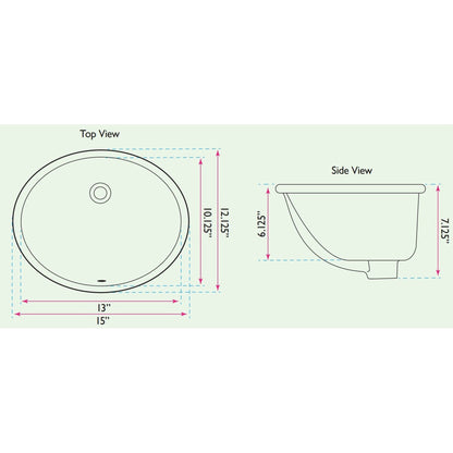 Nantucket Sinks Great Point 15" W x 12" D Oval Porcelain Enamel Glaze Undermount Ceramic Sink In White With Oveflow