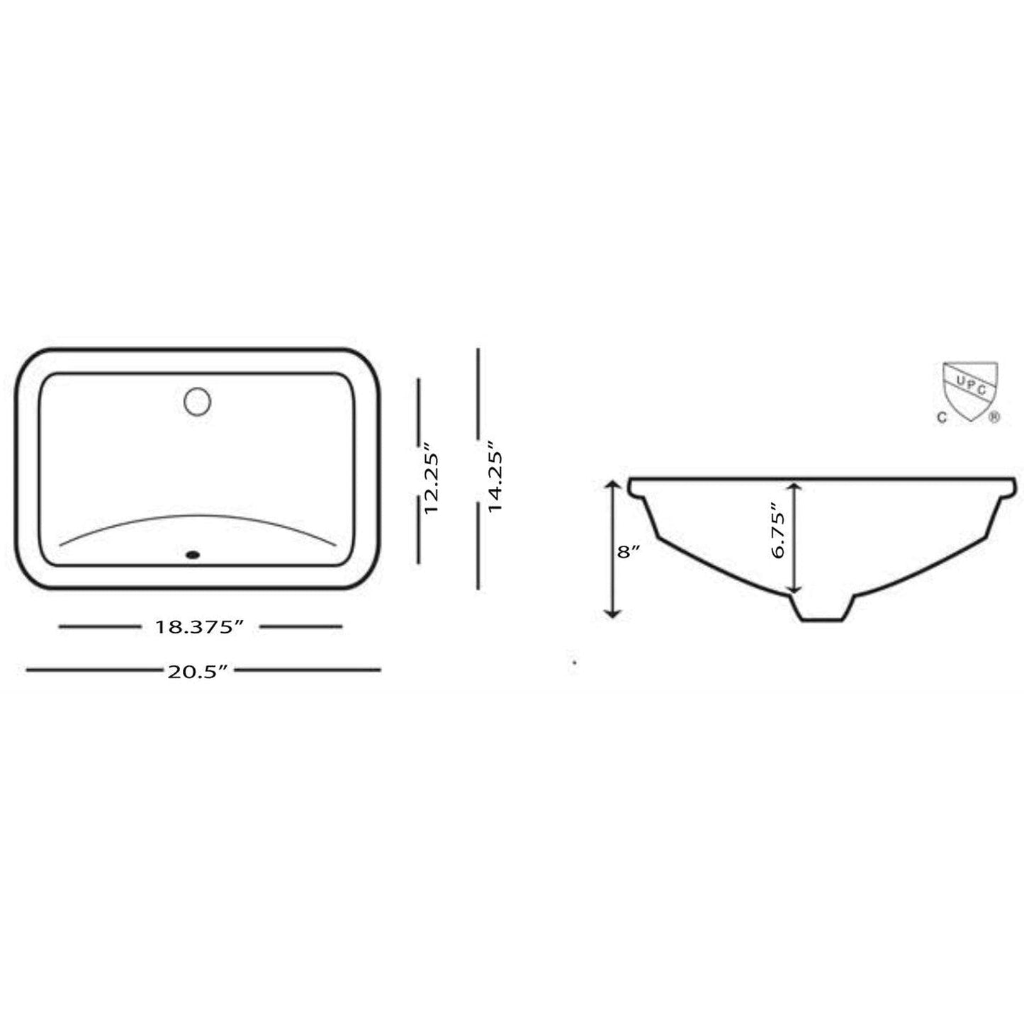 Nantucket Sinks Great Point 18" W x 12" D Rectangular Glazed Bottom Undermount White Ceramic Vanity Sink With Overflow