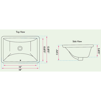 Nantucket Sinks Great Point 18" W x 13" D Rectangular Porcelain Enamel Glaze Undermount Ceramic Sink In Bisque With Oveflow