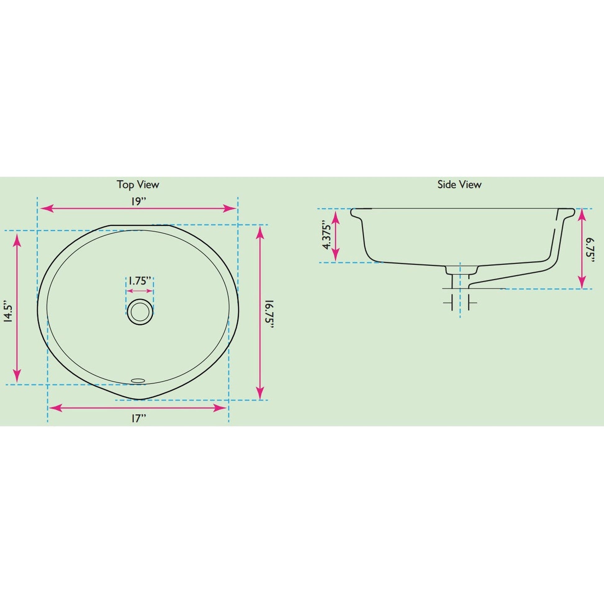 Nantucket Sinks Great Point 19" W x 17" D Oval Porcelain Enamel Glaze Undermount Ceramic Sink In White With Oveflow