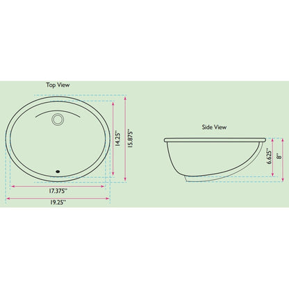 Nantucket Sinks Great Point 20" W x 16" D Oval Porcelain Enamel Glaze Undermount Ceramic Sink In White With Oveflow