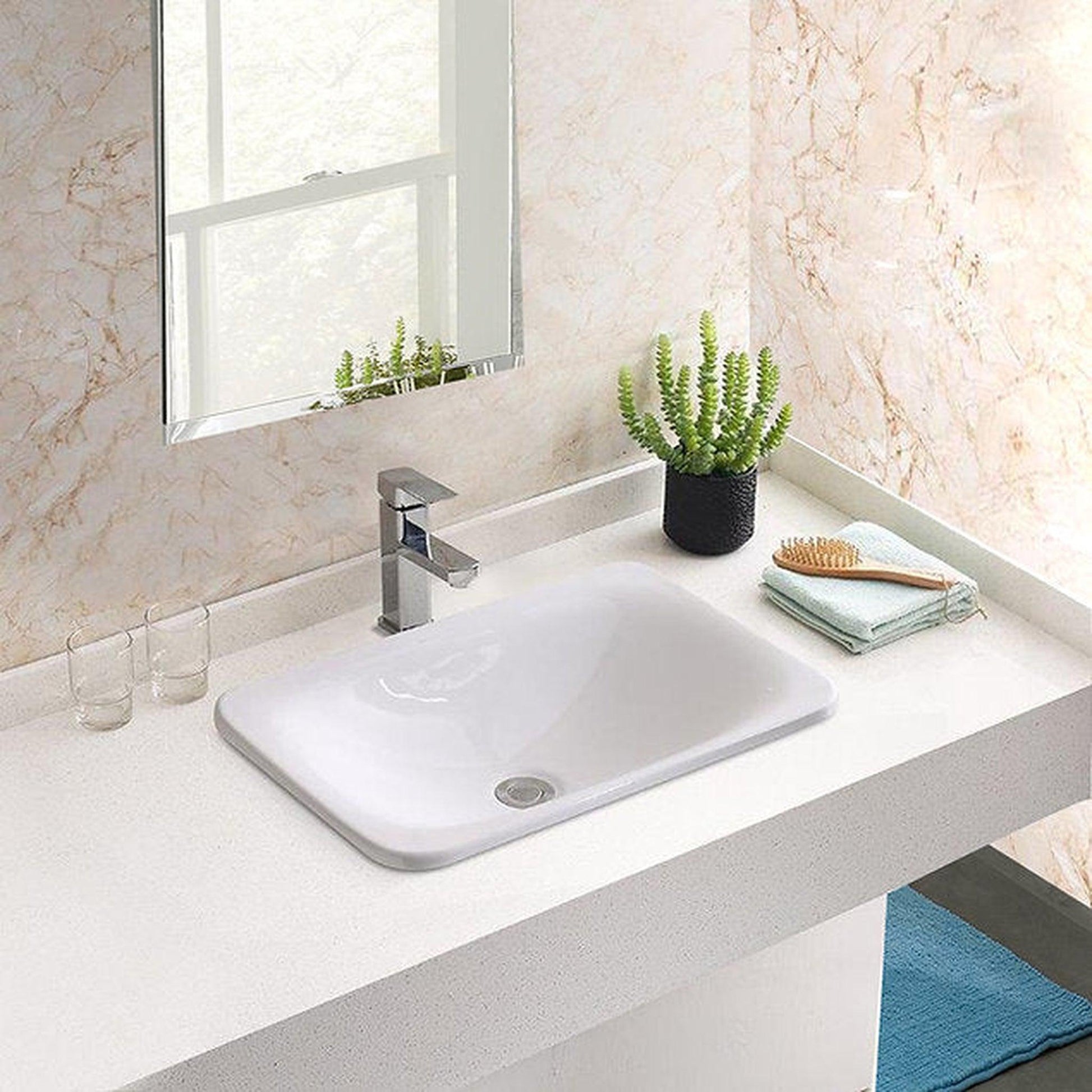 Nantucket Sinks Great Point 21" Rectangular Drop-In Porcelain Enamel Glazed White Ceramic Vanity Sink