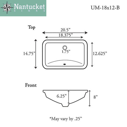 Nantucket Sinks Great Point 21" W x 15" D Rectangular Porcelain Enamel Glaze Undermount Ceramic Sink In Bisque With Oveflow