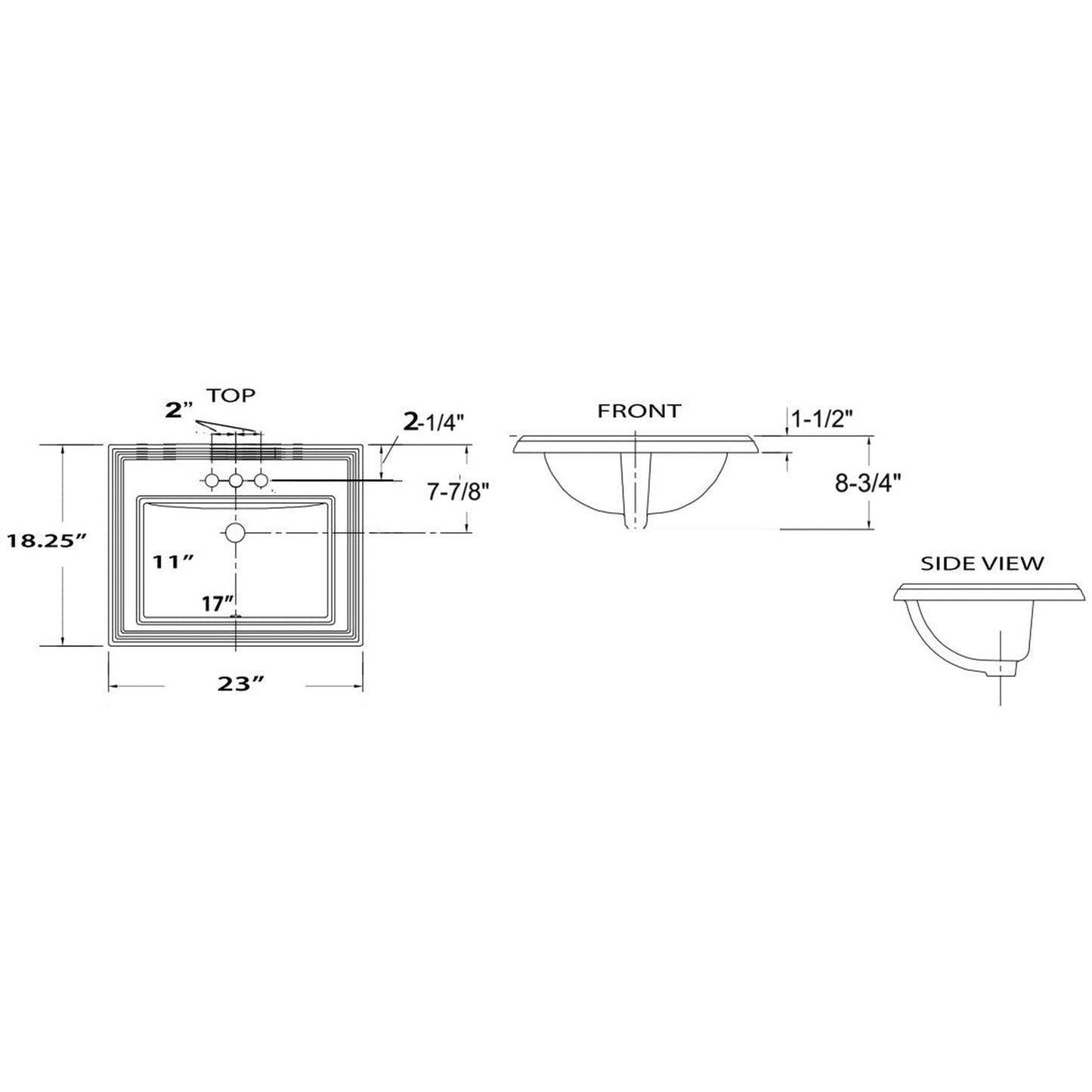 Nantucket Sinks Great Point 23" 3-Hole 4" Centerset Rectangular Drop-In Porcelain Enamel Glazed White Ceramic Vanity Sink